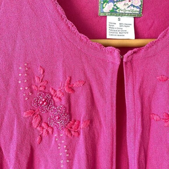 April Cornell Cardigan Beaded Embroidery Pink Sz Small 12 - Picture 5 of 6